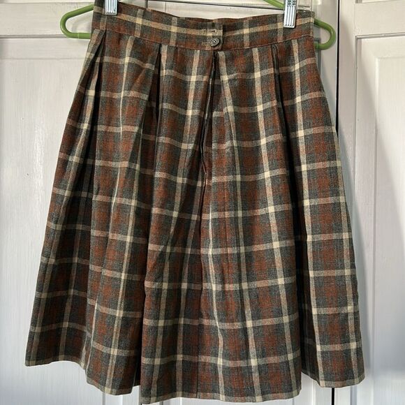 Handmade Plaid A-Line Skirt - Brown and Cream - See measurements. Size S - Picture 6 of 6